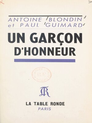 cover image of Un garçon d'honneur...
